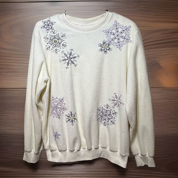 Alfred Dunner Sweaters - Vintage Women's Alfred Dunner Snowflake Knit Sweater M Grandma Grannycore